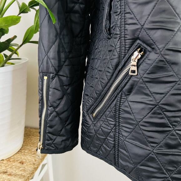 Sam Edelman Rylie Black Quilted Moto Jacket Cream Sherpa Collar & Lining Large - Picture 6 of 10